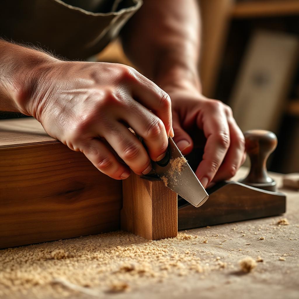 Craftsman hand-planing custom cabinetry